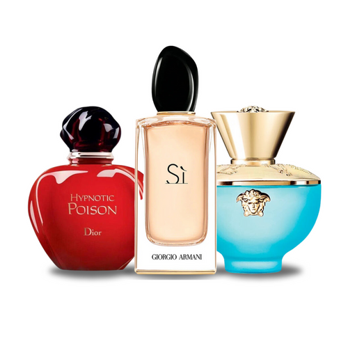 Combo de 3 perfumes Dior HYPNOTIC POISON, Giorgio Armani SÌ y Versace DYLAN TURQUOISE 100ml