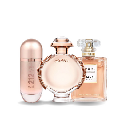 Combo de 3 perfumes Carolina Herrera 212 VIP ROSÉ, Paco Rabanne OLYMPÉA y Chanel COCO MADEMOISELLE